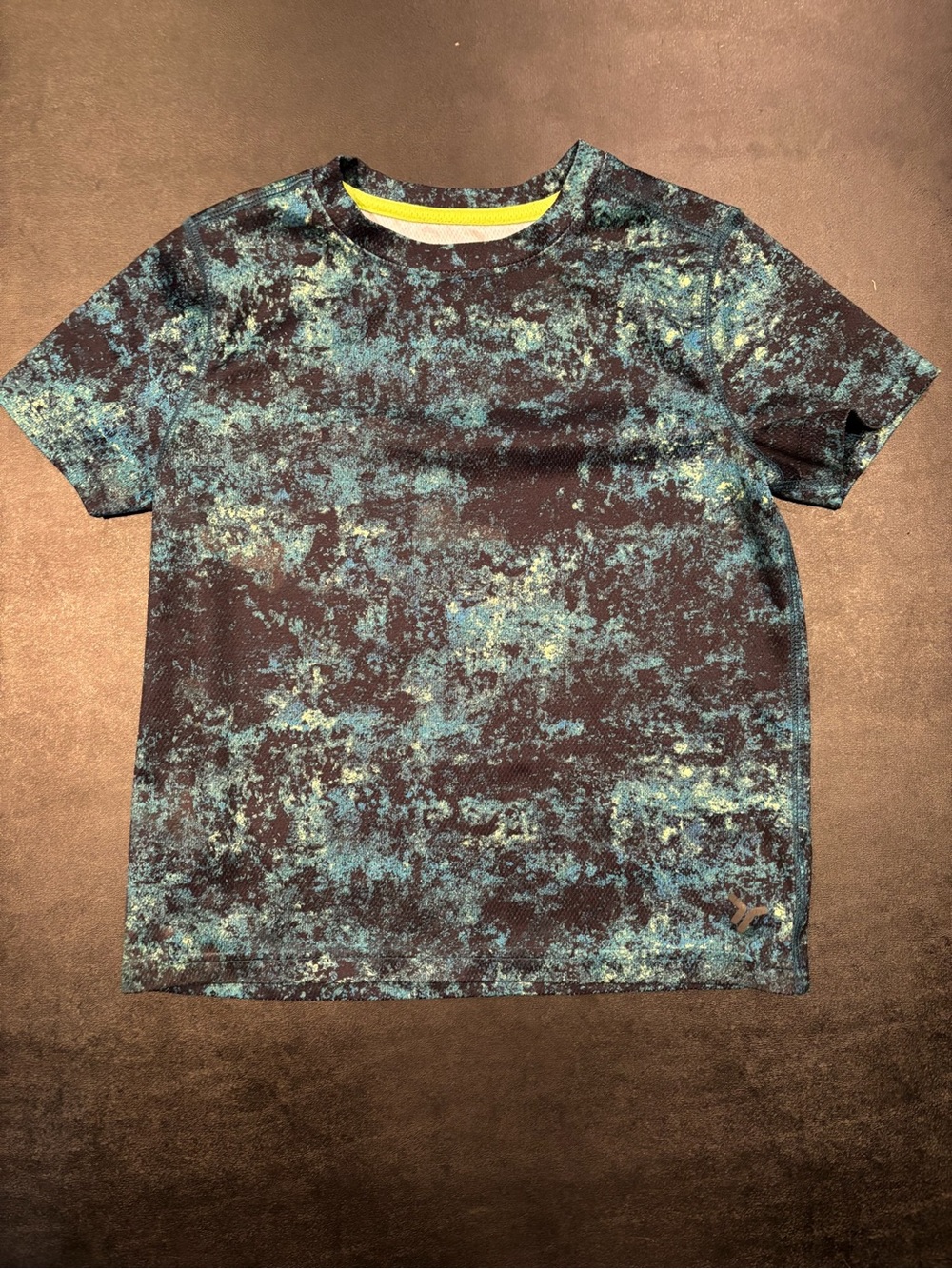 Boys Short Sleeve Active Tee in Teal, Black & Yellow Trim